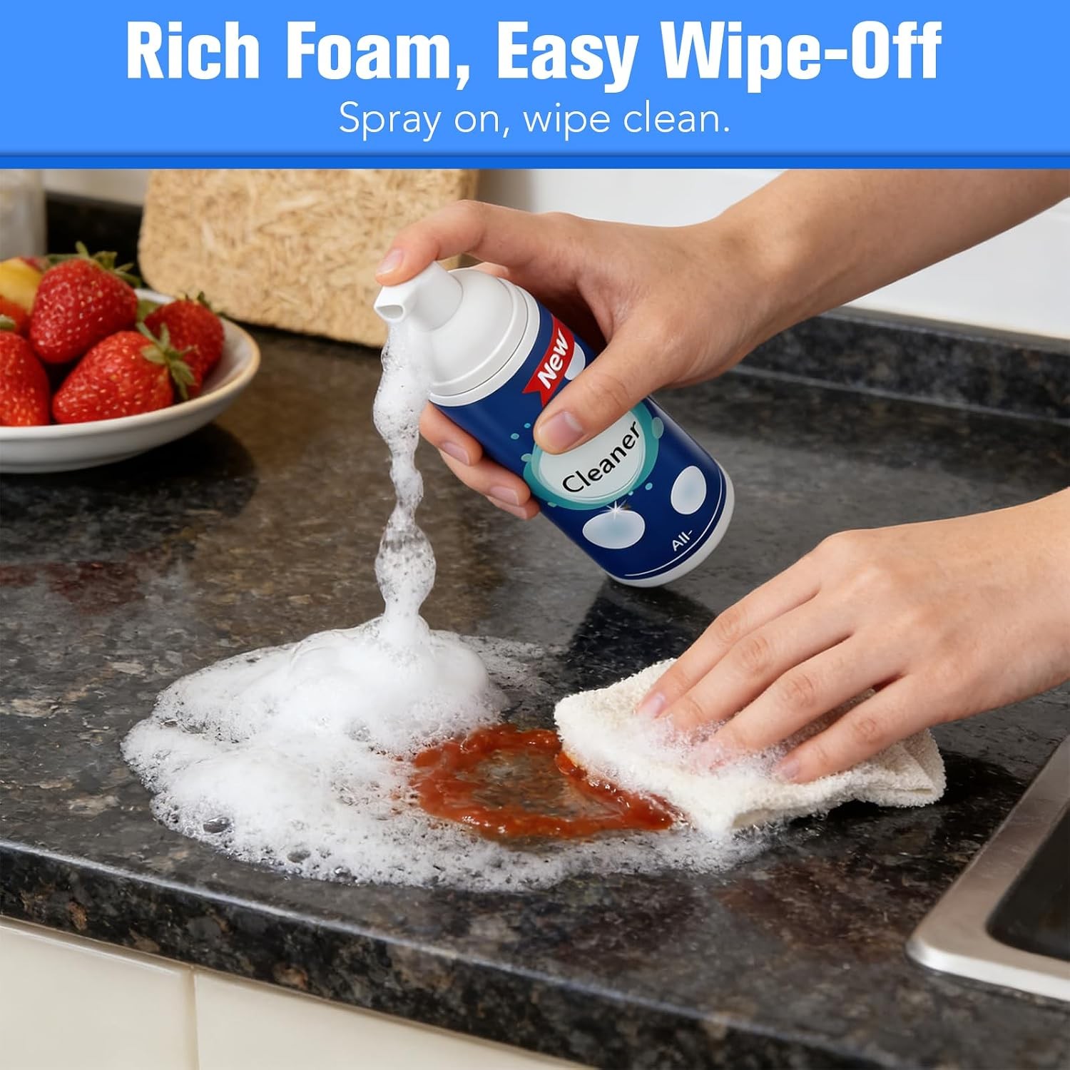 2 Pack Foaming Heavy Oil Stain Remover Rinse Free Kitchen Grease Cleaner Spray