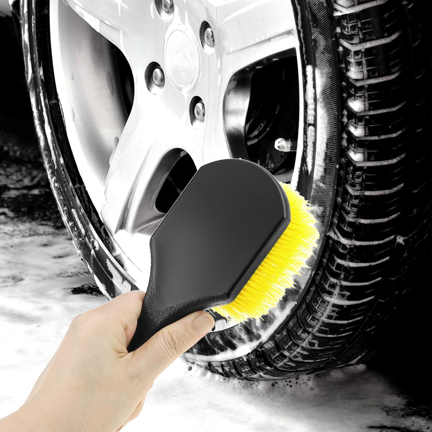 8″ Utility Scrub Brush with Plastic Handle and Yellow Polypropylene Bristles, 2