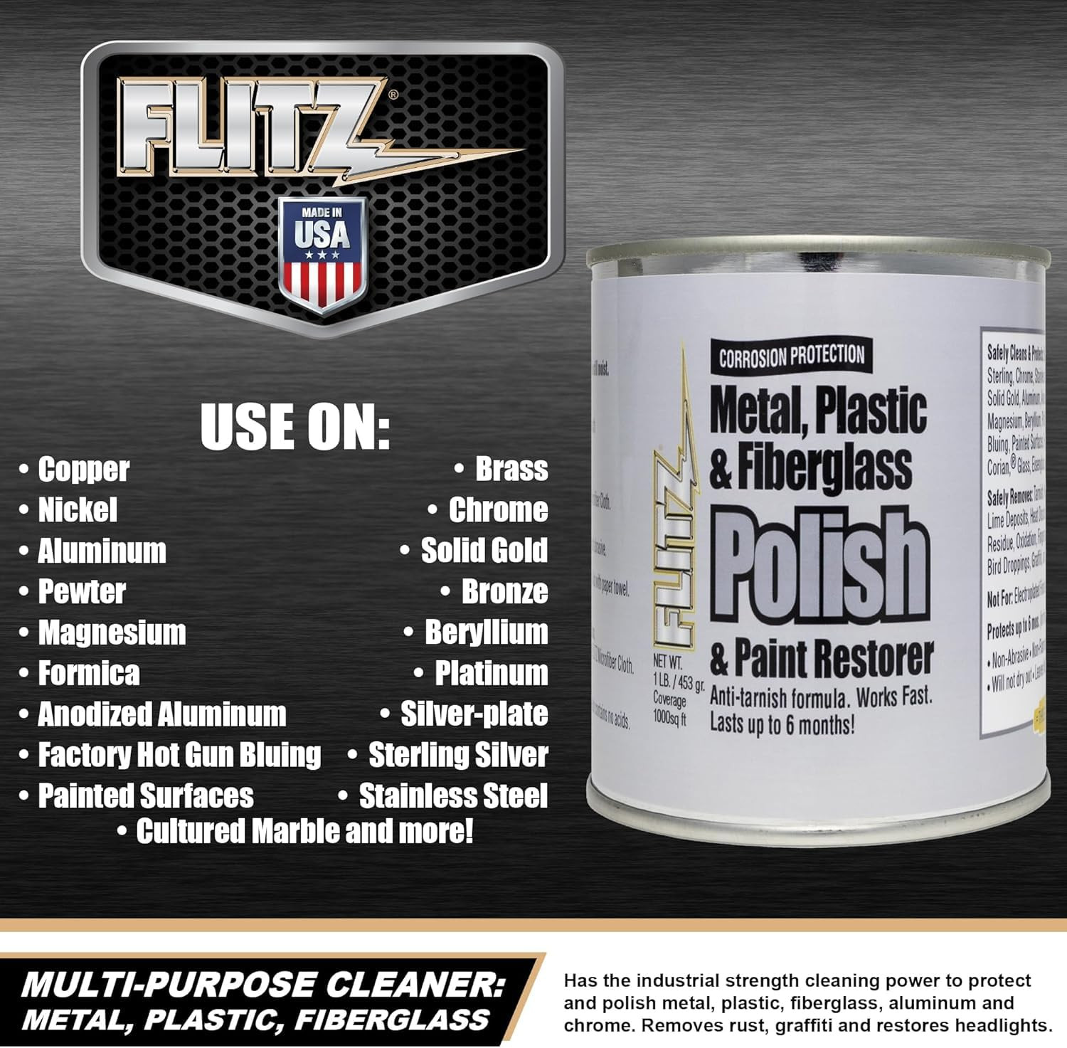 Multi-Purpose Metal Polish Paste – 1Lb Can of Usa-Made Chrome Polish – Works on