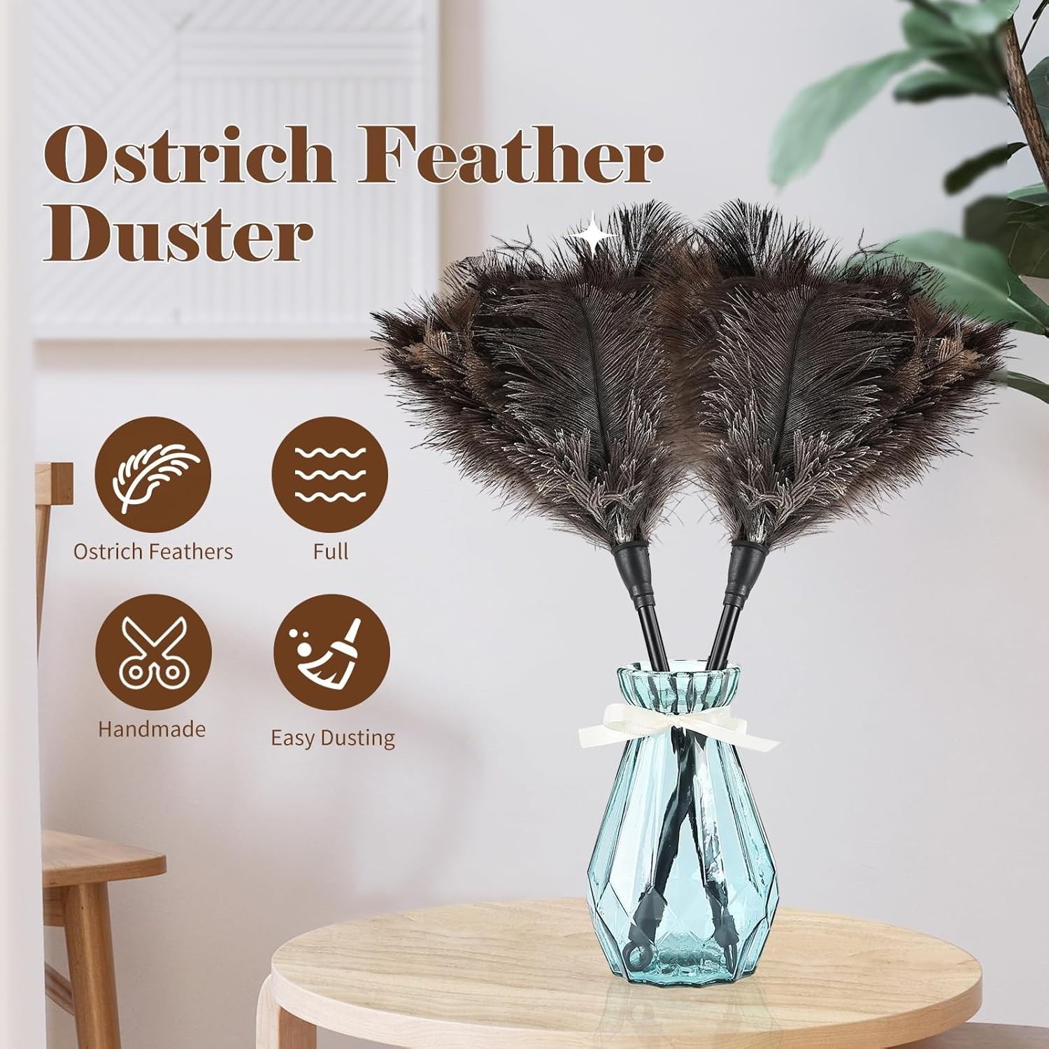 Fluffy Mini Ostrich Feather Duster 14.9-Inch – Perfect for Delicate Surfaces