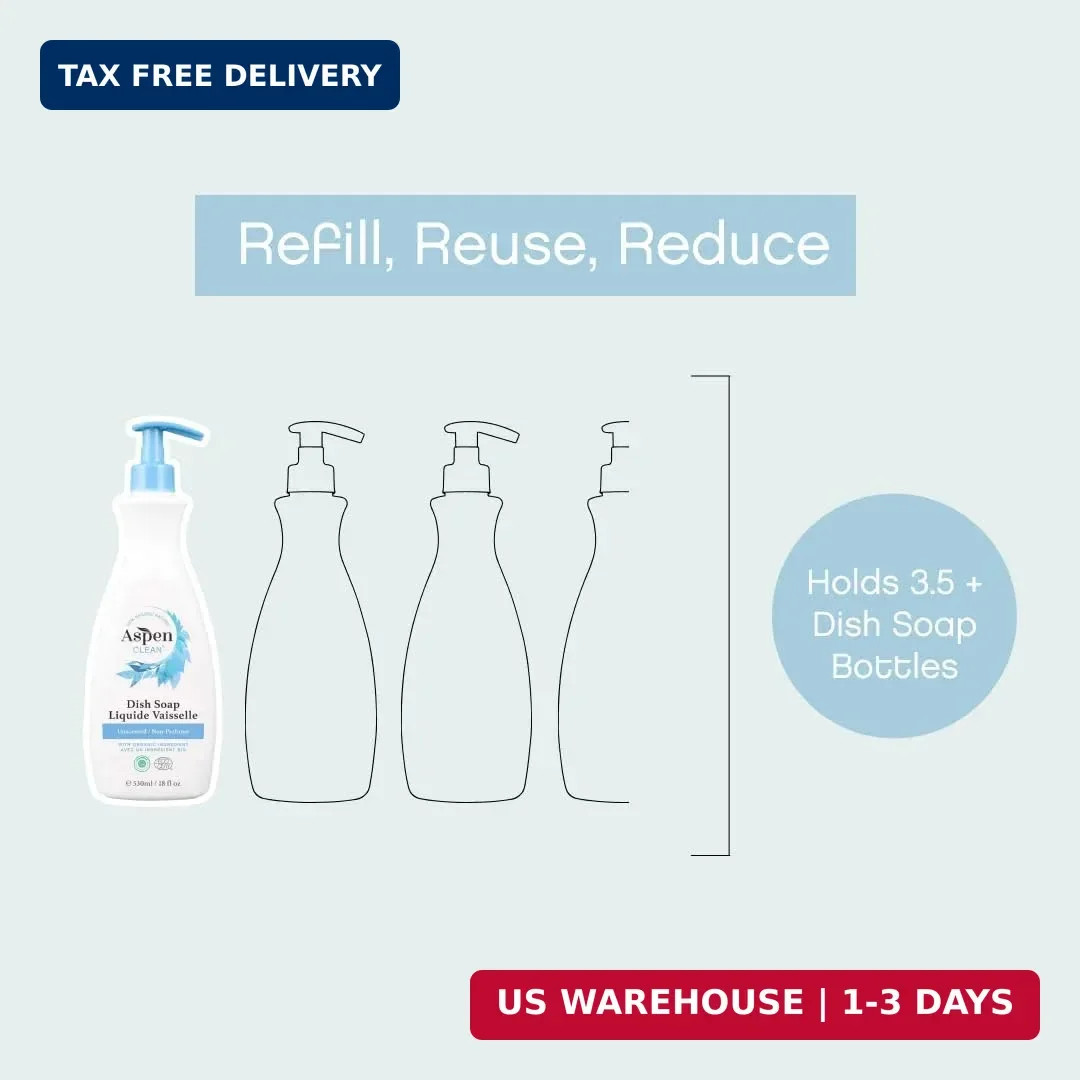 AspenClean | Dish Soap & Refill | Unscented | Liquid Dishwashing Detergent Soap