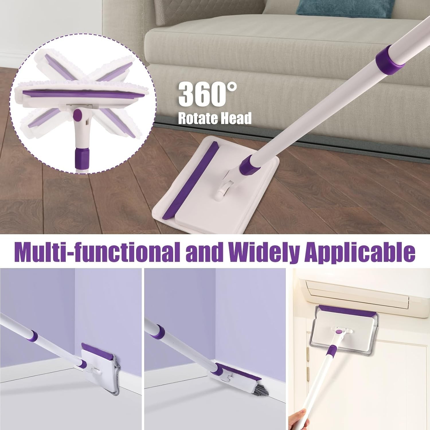 60″ Extendable Baseboard Cleaner Tool with Washable Pads for Effortless Cleaning