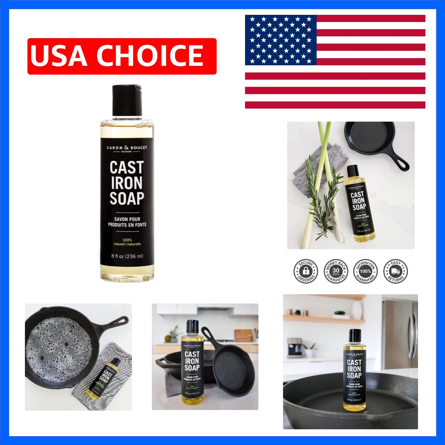 Traditional Cast Iron Cleaning Soap | 100% Natural & Gentle – 8 oz Liquid Care