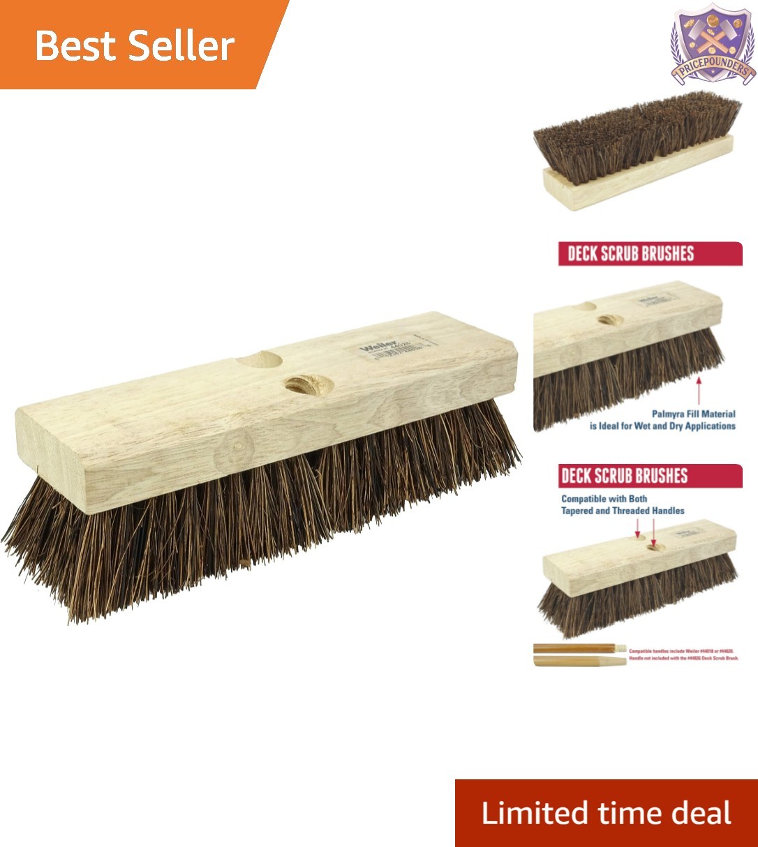 Heavy Duty Deck Scrub Brush Natural Palmyra Bristles for Hard Surfaces
