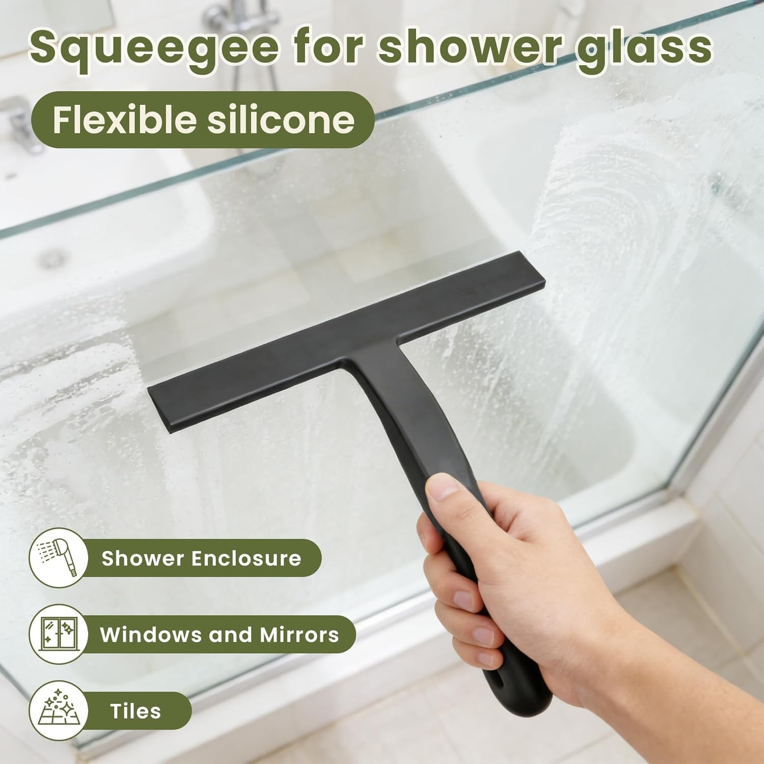 Shower Squeegee for Glass Doors – 10 Inch Bathroom Squeegee with Ergonomic round