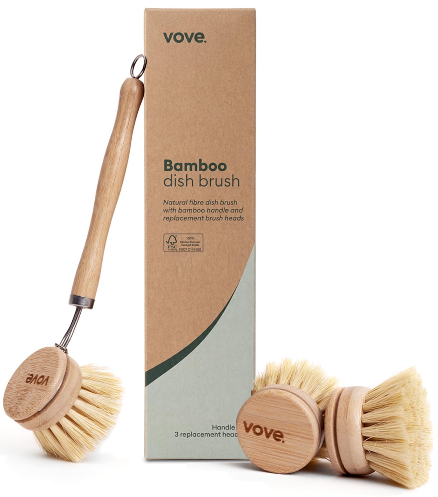 Eco-Friendly Bamboo Dish Brush Set – 3 Replaceable Heads, Plastic-Free Kitchen S