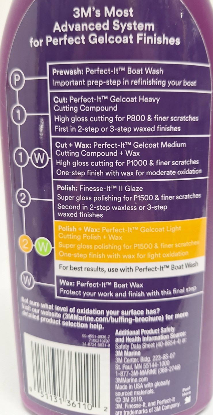 3M Perfect-It Gelcoat Light Cutting Polish + Wax: 1 quart One Step