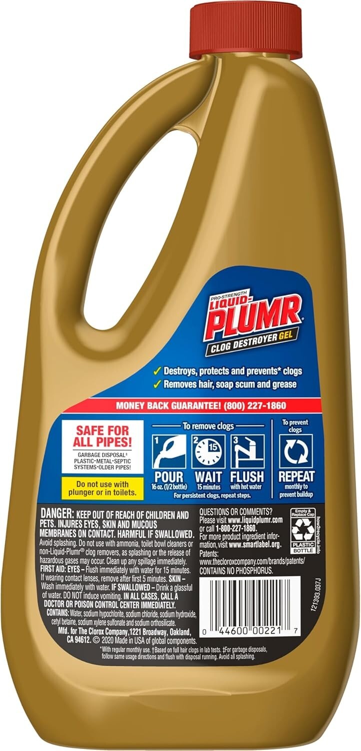 Liquid-Plumr Pro-Strength Clog Destroyer Gel 32oz Drain Cleaner with PipeGuard