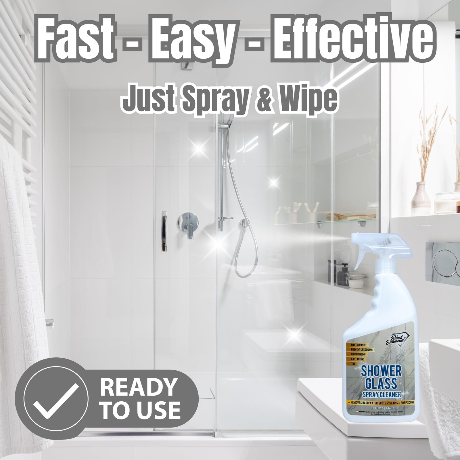 Black Diamond Stoneworks Shower Glass Cleaner – 32 Fl Oz (Pack of 1)