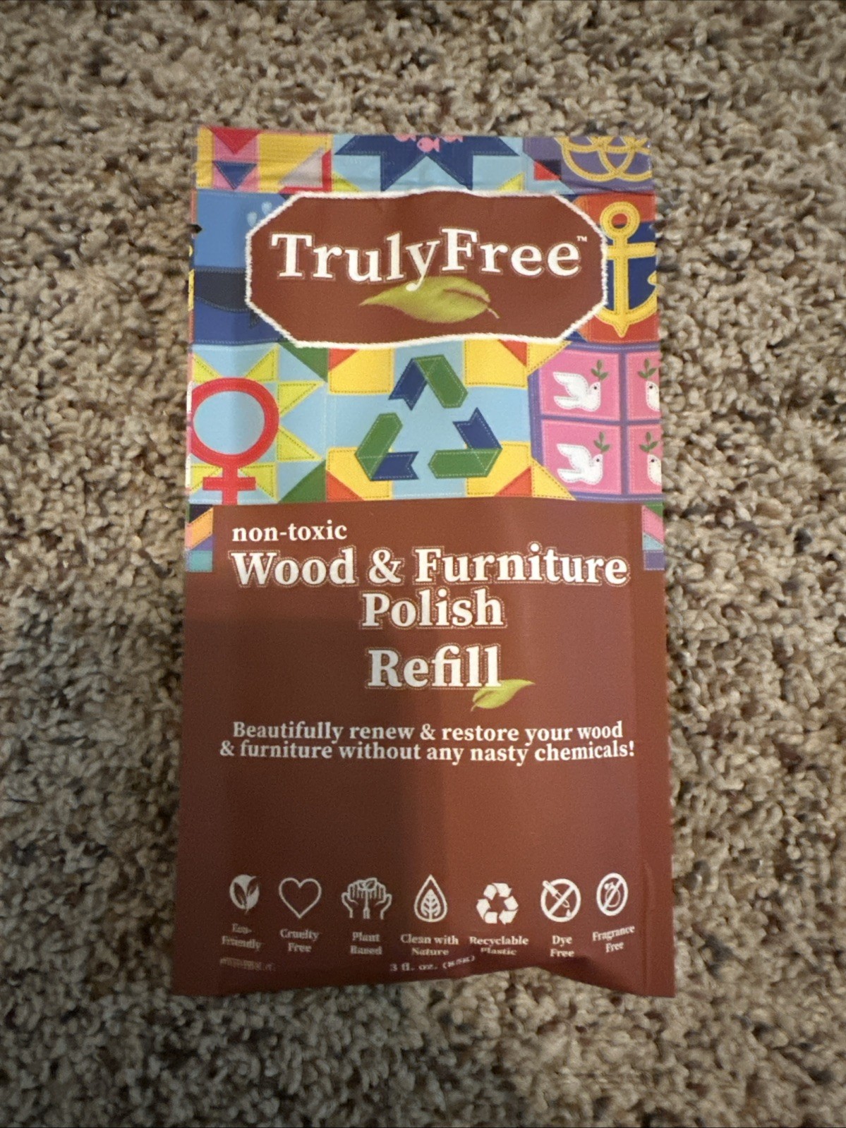 Truly Free Wood & Furniture Polish 12 fl oz refill non toxic plant based USA