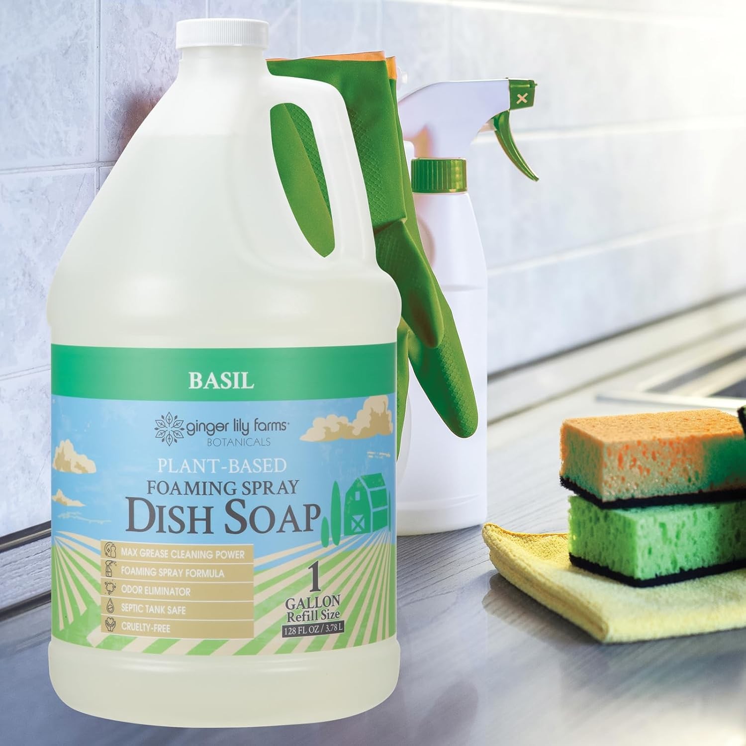 Botanicals Foaming Dish Soap Refill – Plant-Based, Basil Scent, 1 Gallon