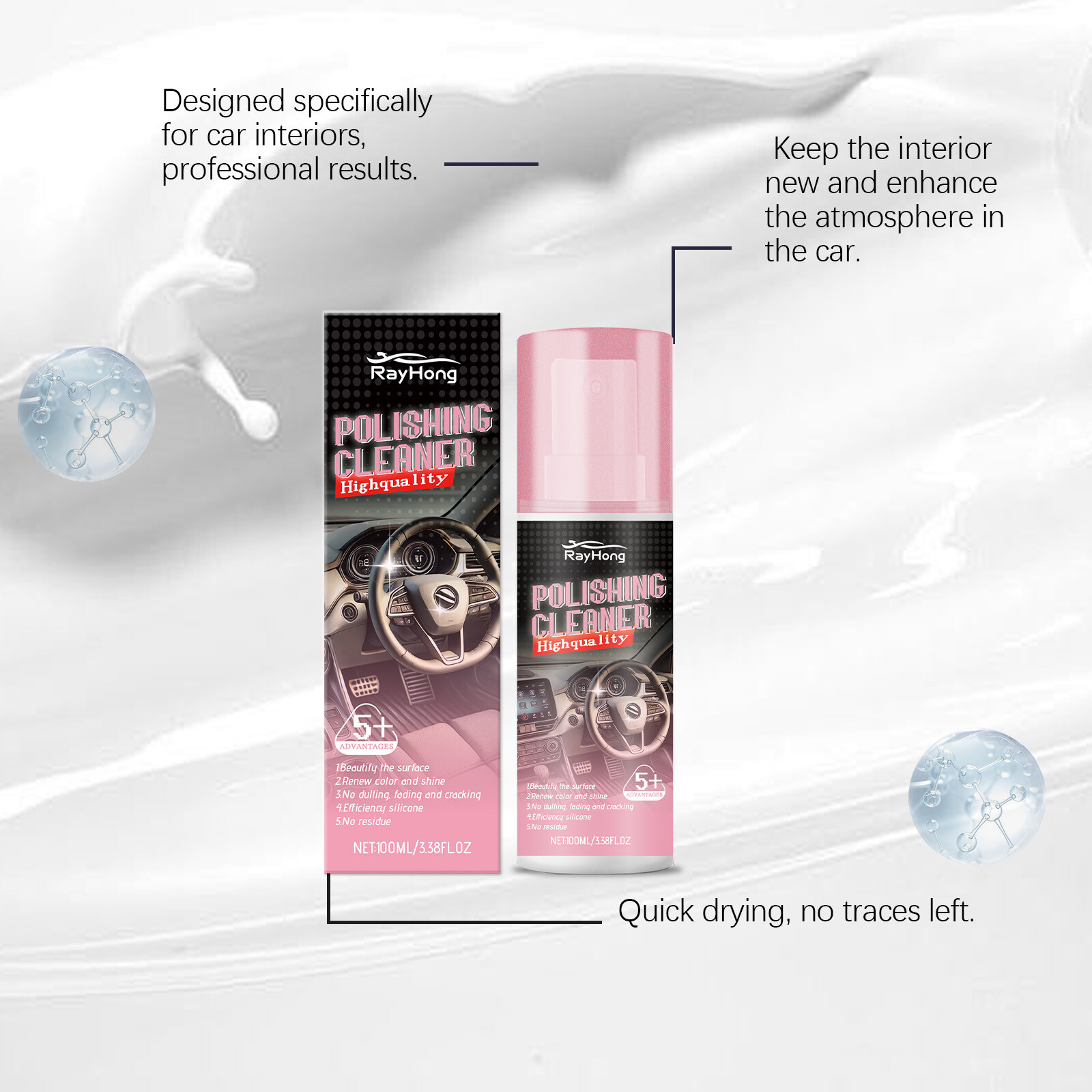 3PCS Polishing Cleaner Car Interior, Car Interior Detailer and Cleaner-US