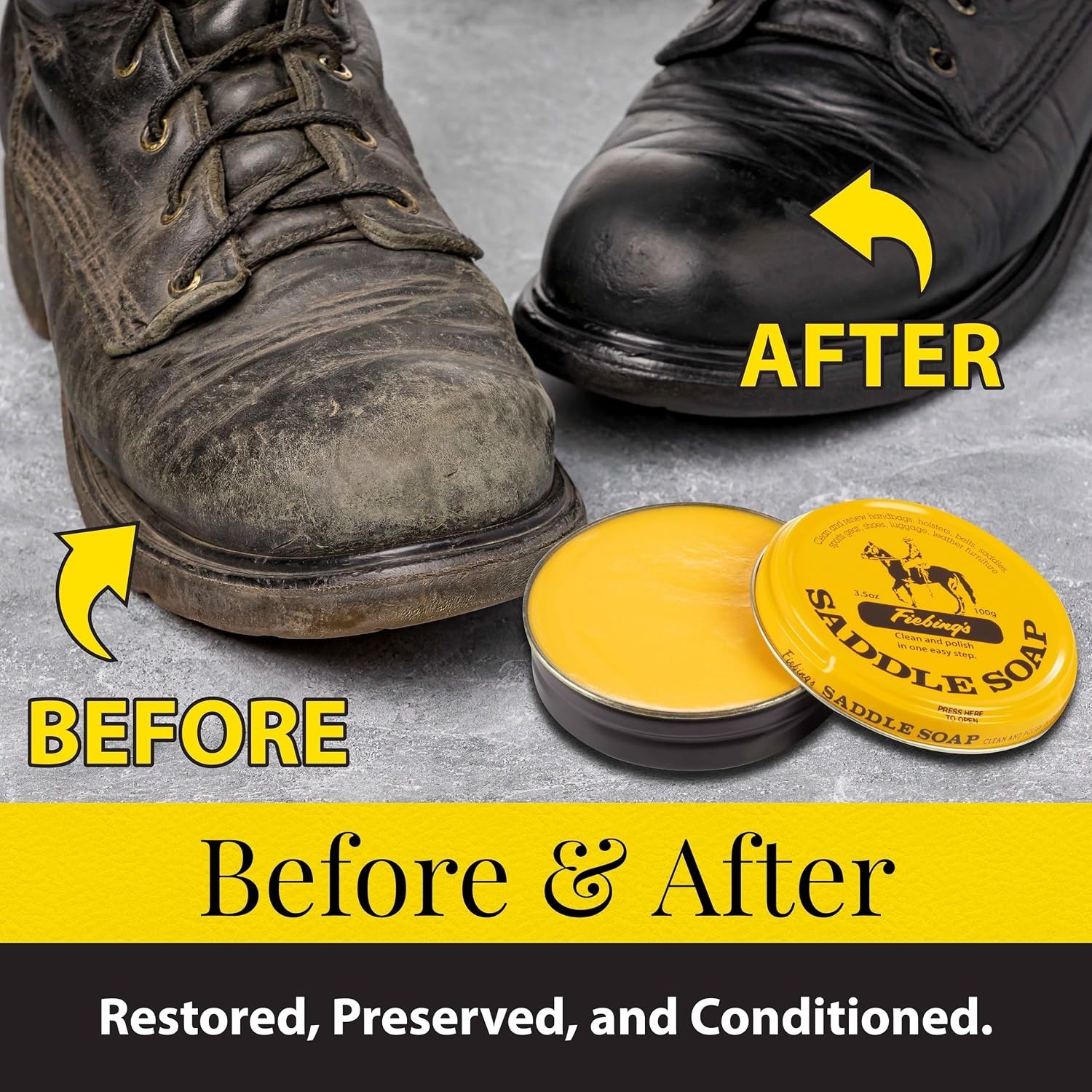 Versatile 3.5 oz Tin of Fiebing’s Saddle Soap – Cleans & Restores Leather Goods