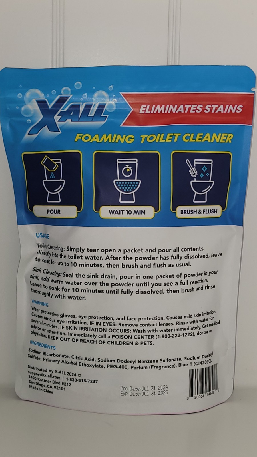 X-ALL Foaming Toilet Cleaner, Self-Activating Powder, 1 Pack(4 Treatments), New