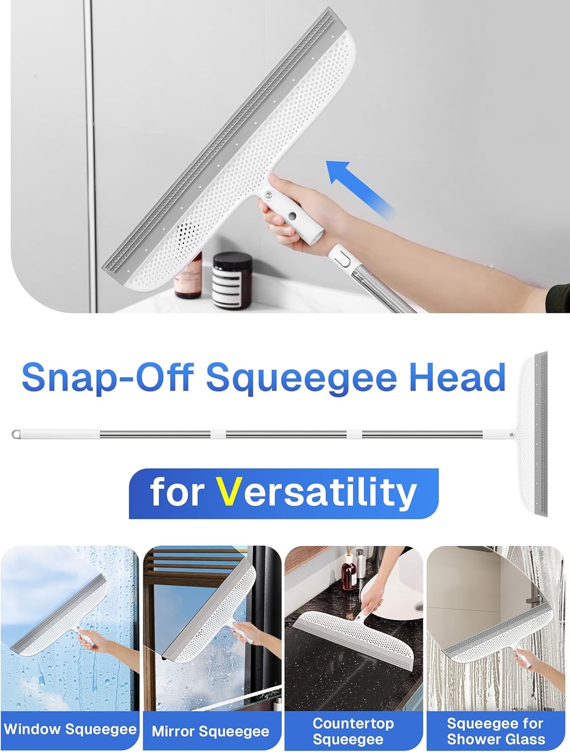 Silicone Floor Squeegee, 180° Rotating Air Broom, Squeegee for Floor with a Long