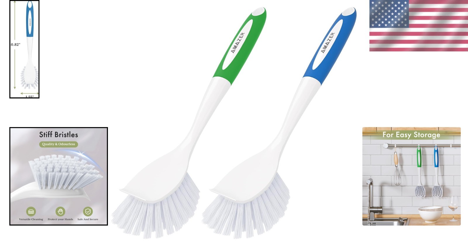 2 Pack Ergonomic Dish Brushes with Stiff Bristles for Effortless Cleaning