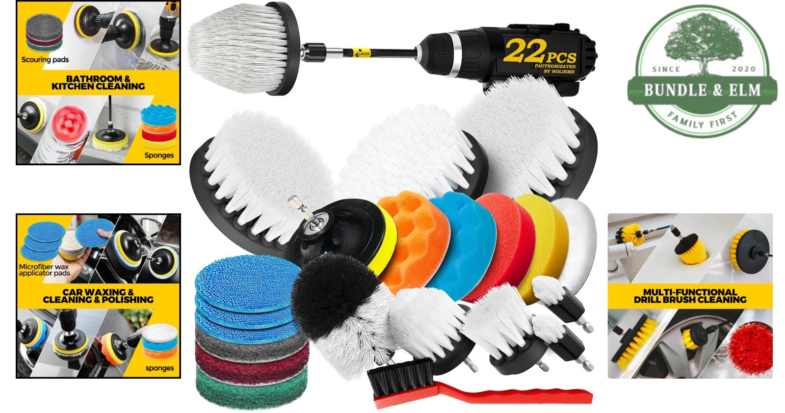 Drill Brush and Polishing Pad Set for Car Detailing, Bathroom & Kitchen Use