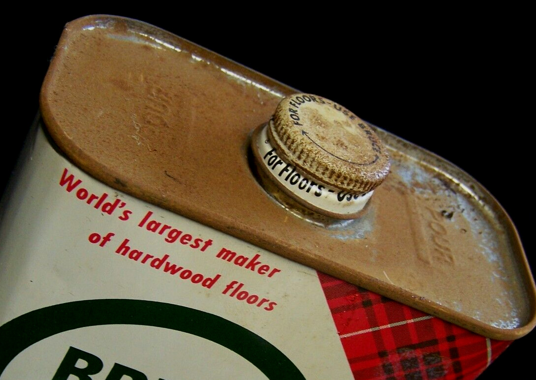 FULL Bruce Floor Cleaner Hardwood 32 Fl Oz Antique Tartan Plaid Advertising Tin