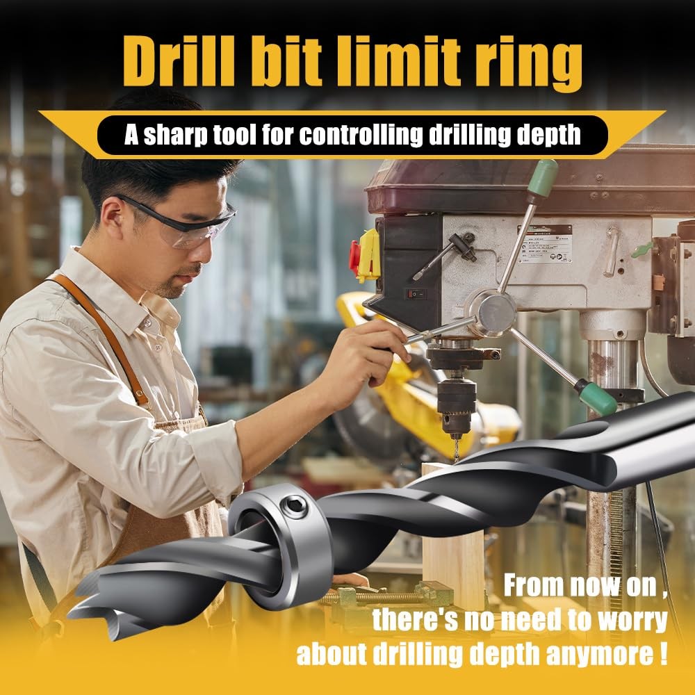 Depth Stop Drill Bit,Stop Collar Set Includes 1/8”, 3/16”, 1/4”, 5/16”, 3/8”, 7/