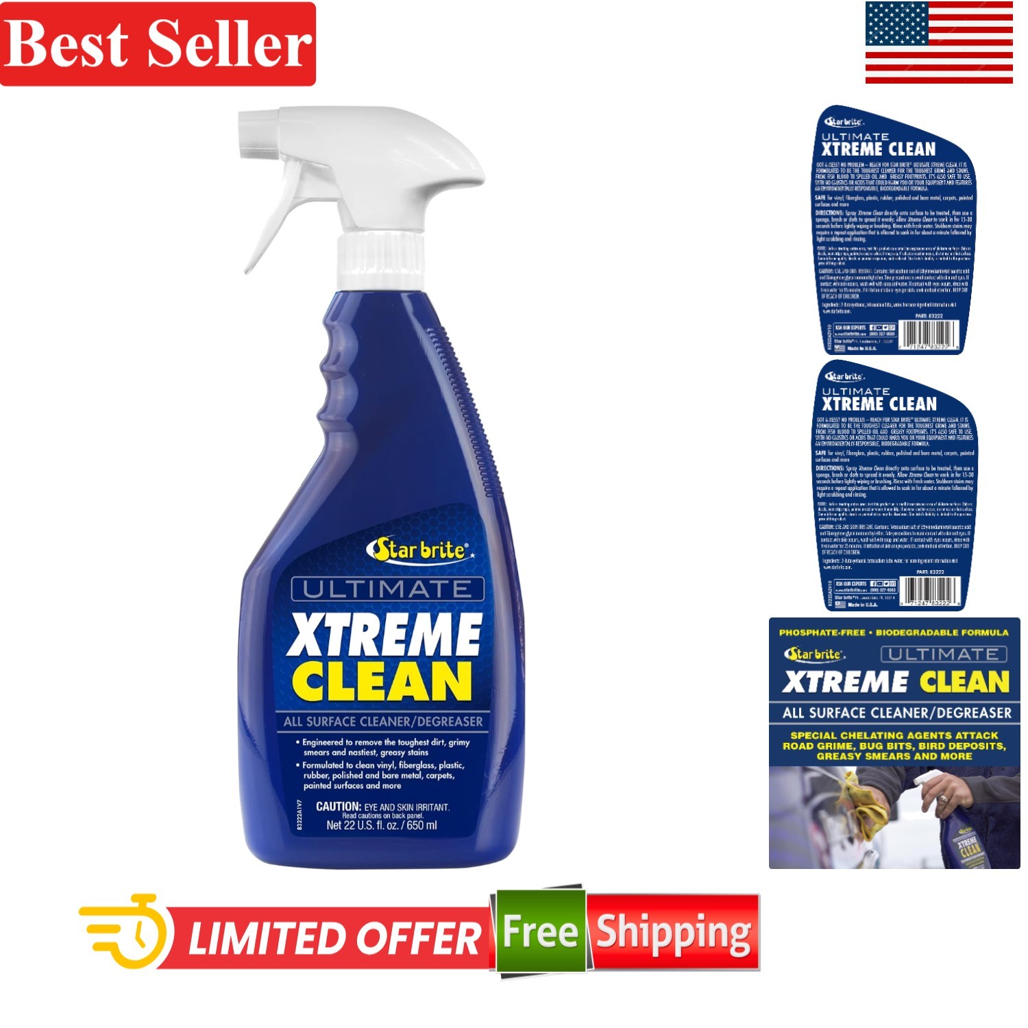 All-Surface Cleaner Degreaser 22 Oz Spray for Boats Metal Fiberglass Plastic