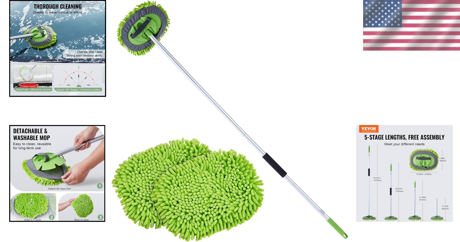 62″ Car Wash Brush with Long Handle Soft Bristle Car Cleaning Brush for Washing
