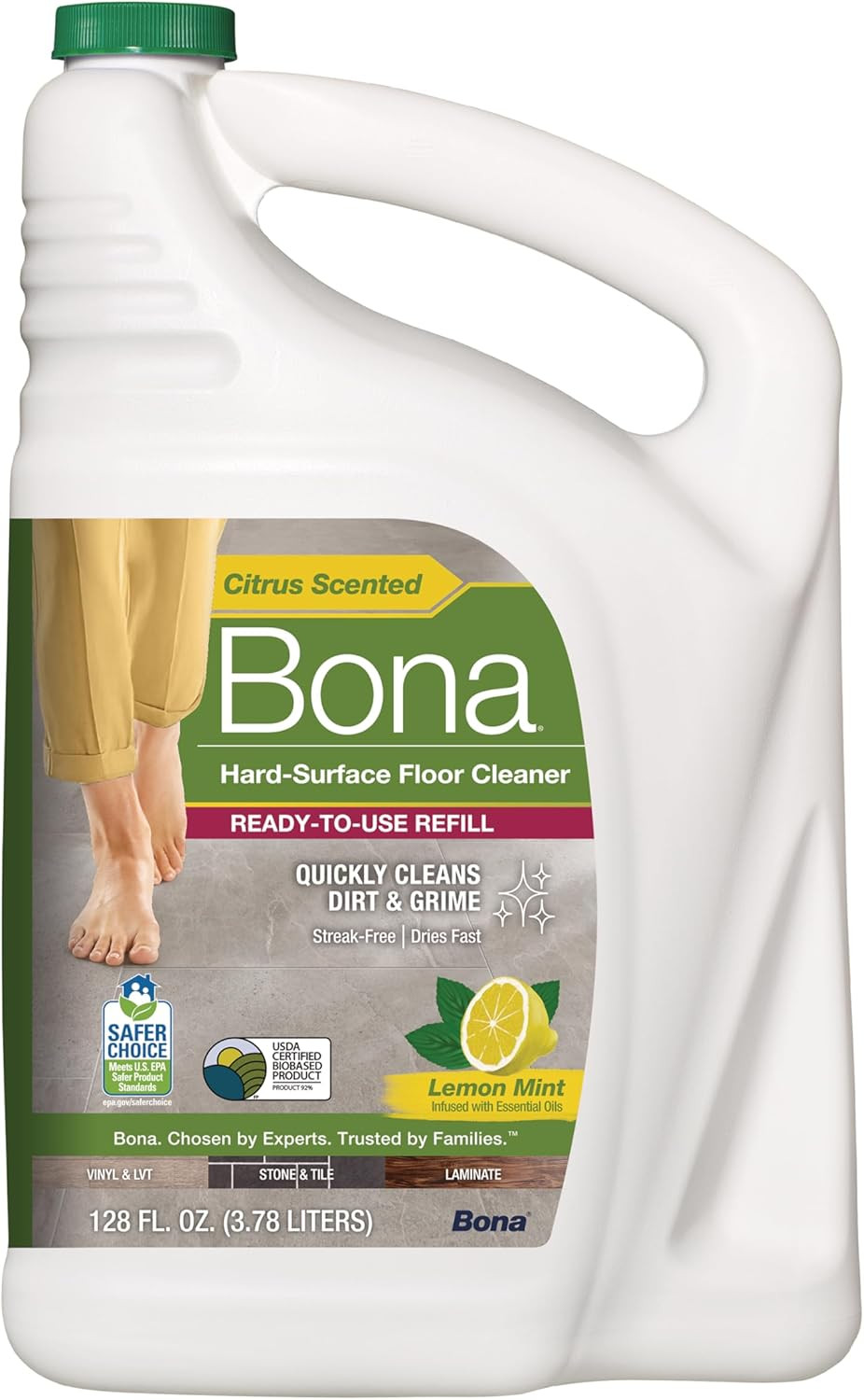 Multi-Surface Floor Cleaner Refill – 128 Fl Oz – Lemon Mint – Residue-Free Floor