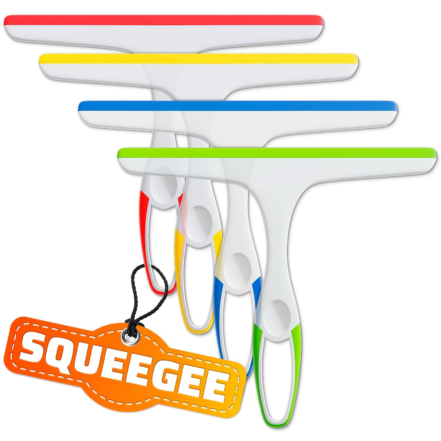 4Pcs 9.5” Hand Squeegee for Shower Glass – Durable Plastic Grip, Random Colors,