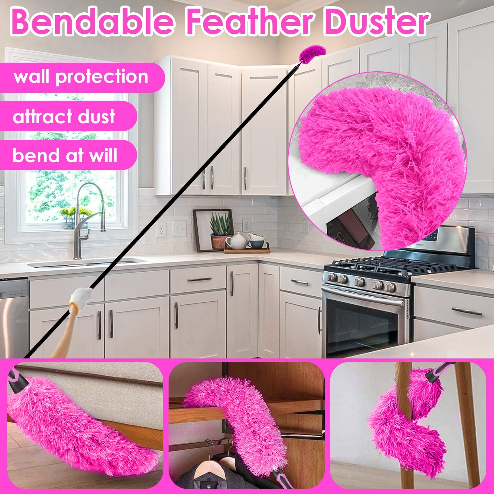 8 Foot Dusters for Cleaning, Duster with Extension Pole, Microfiber Feather D…
