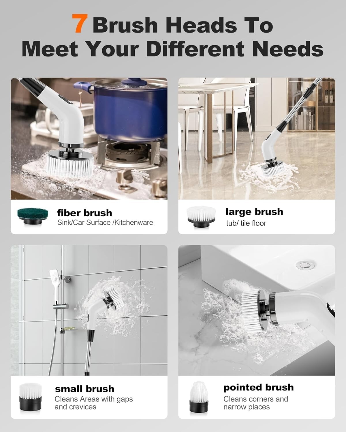 Electric Spin Scrubber, Cordless Shower Scrubber For Bathroom With 54″ Adjust…