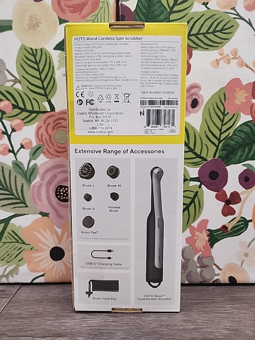 HOTO Wand Cordless Spin Scrubber Kit Rechargeable 5 Heads – New