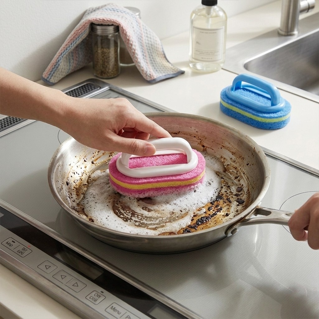 2Pcs Cleaning Scrub Brush with Handle for Bathroom Kitchen Tile Surface