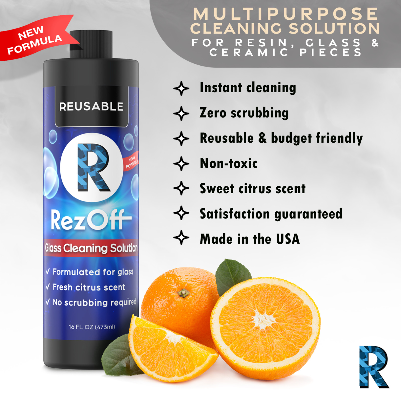 RezOff Reusable Glass Pipe Cleaner 16 Fl Oz – Multipurpose, Sweet Orange-Scented