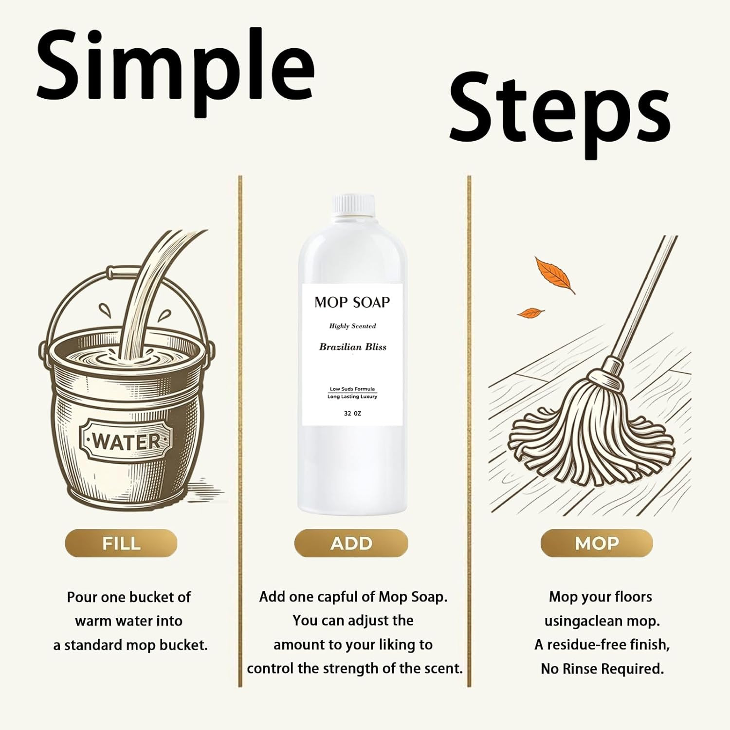 Mop Soap Highly Scented Fragrance, Long Lasting Luxury Floor Cleaner for Hardwoo