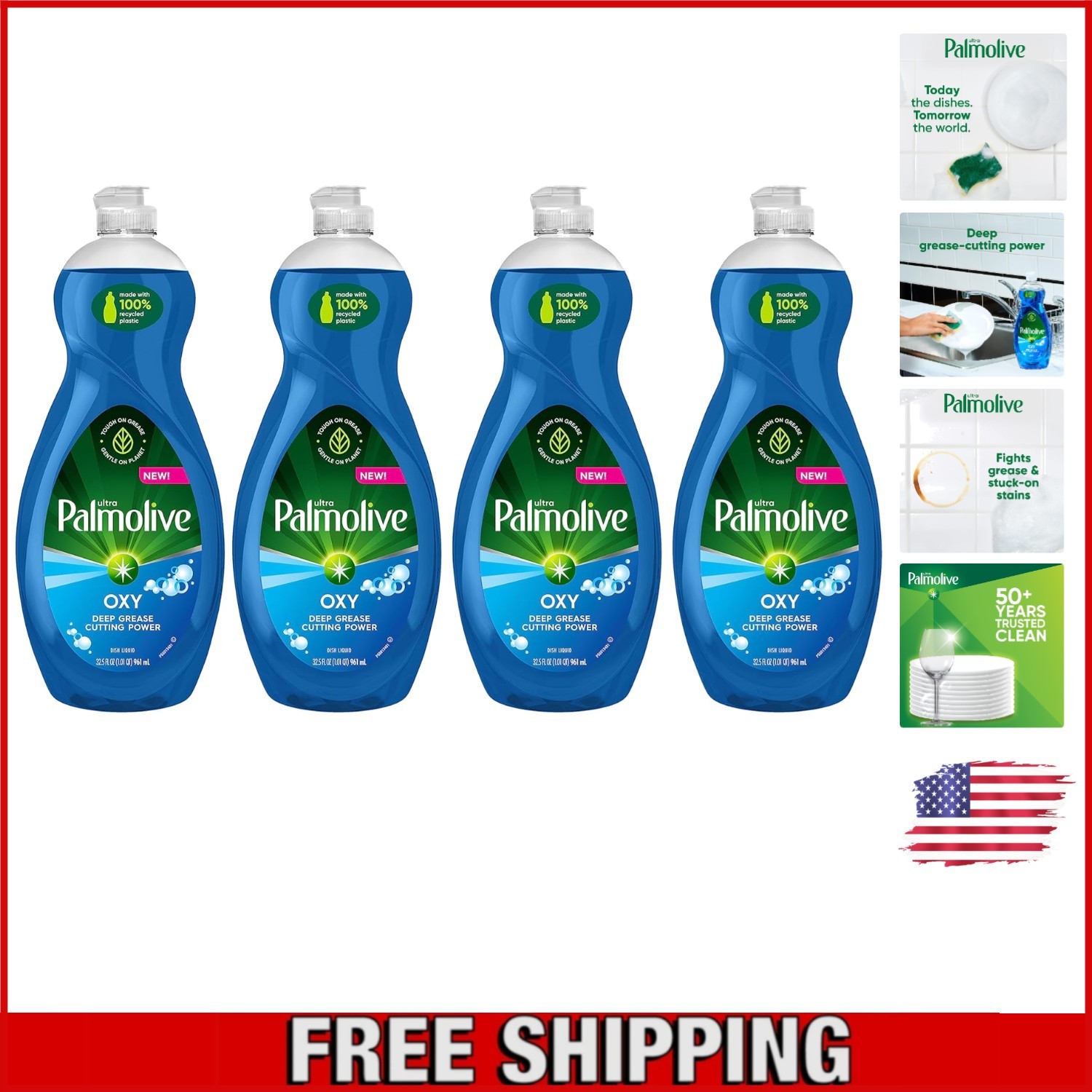 Ultra Dishwashing Liquid – Oxy Power Degreaser for Tough Stains, 32.5 Fl Oz x4