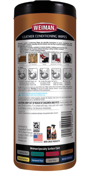 (4 PACK) Weiman 120 Count Leather Cleaning Wipes