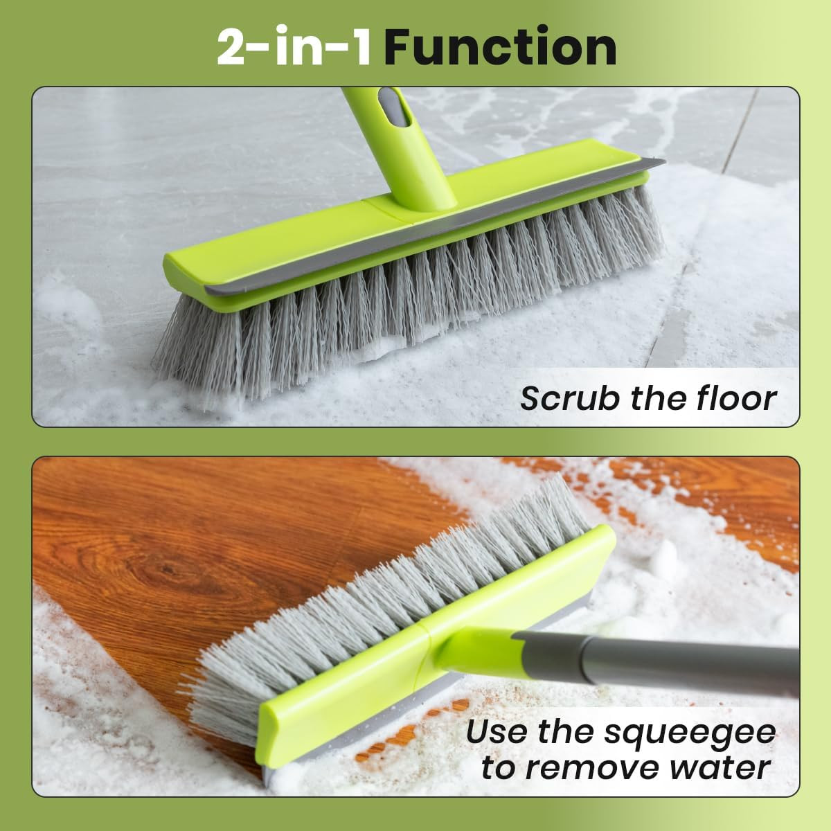 Floor Scrub Brush 2 in 1 Scrape and Stiff Bristle Deck Brush for Cleaning Concre