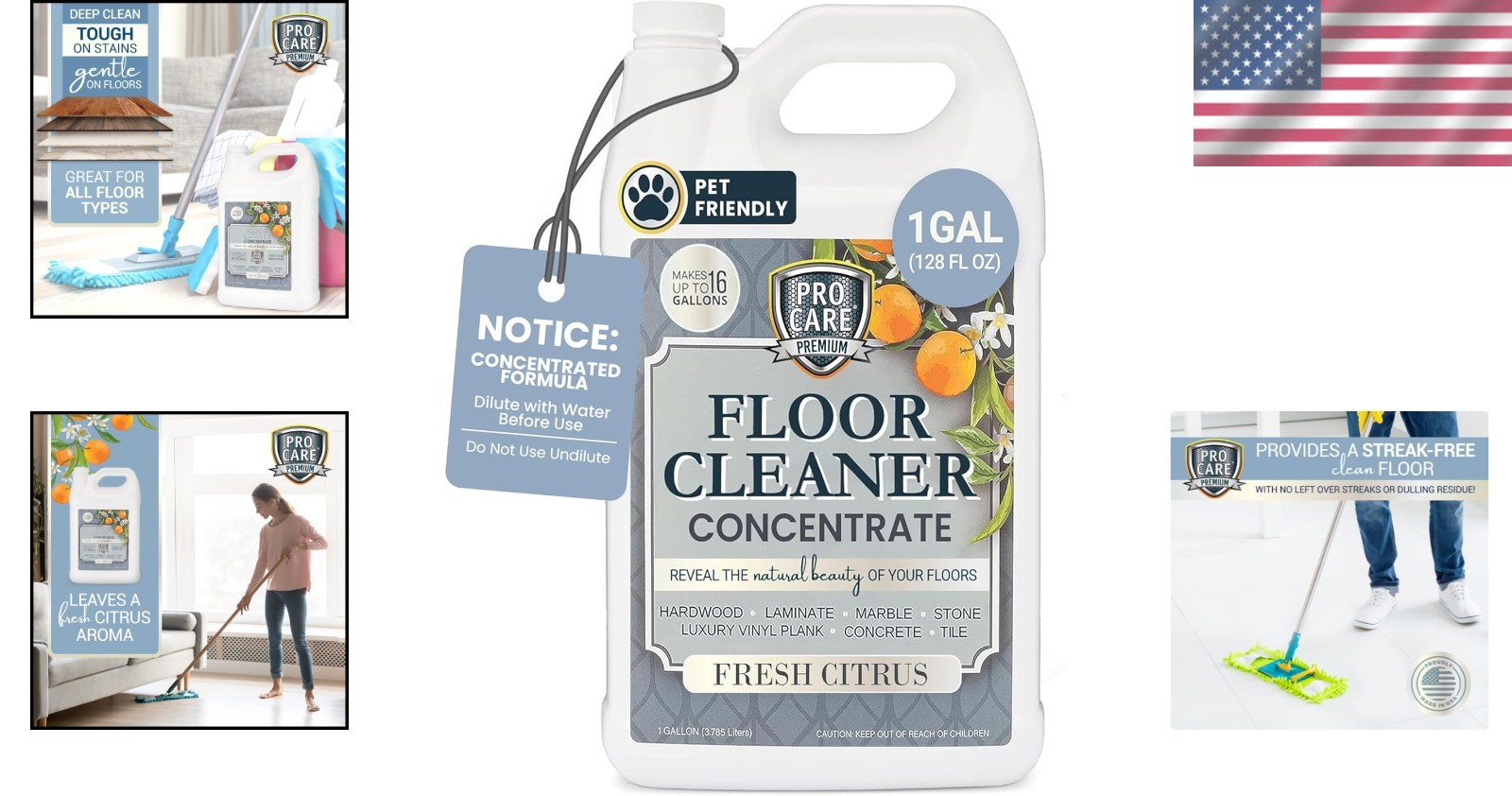Powerful Citrus Floor Cleaner Concentrate – 128 Fl Oz, Natural Scent, No Residue