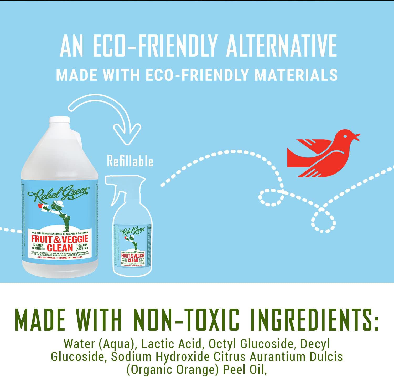 Natural Fruit & Veggie Wash – Plant-Based, No Aftertaste, 1 Gallon Refill