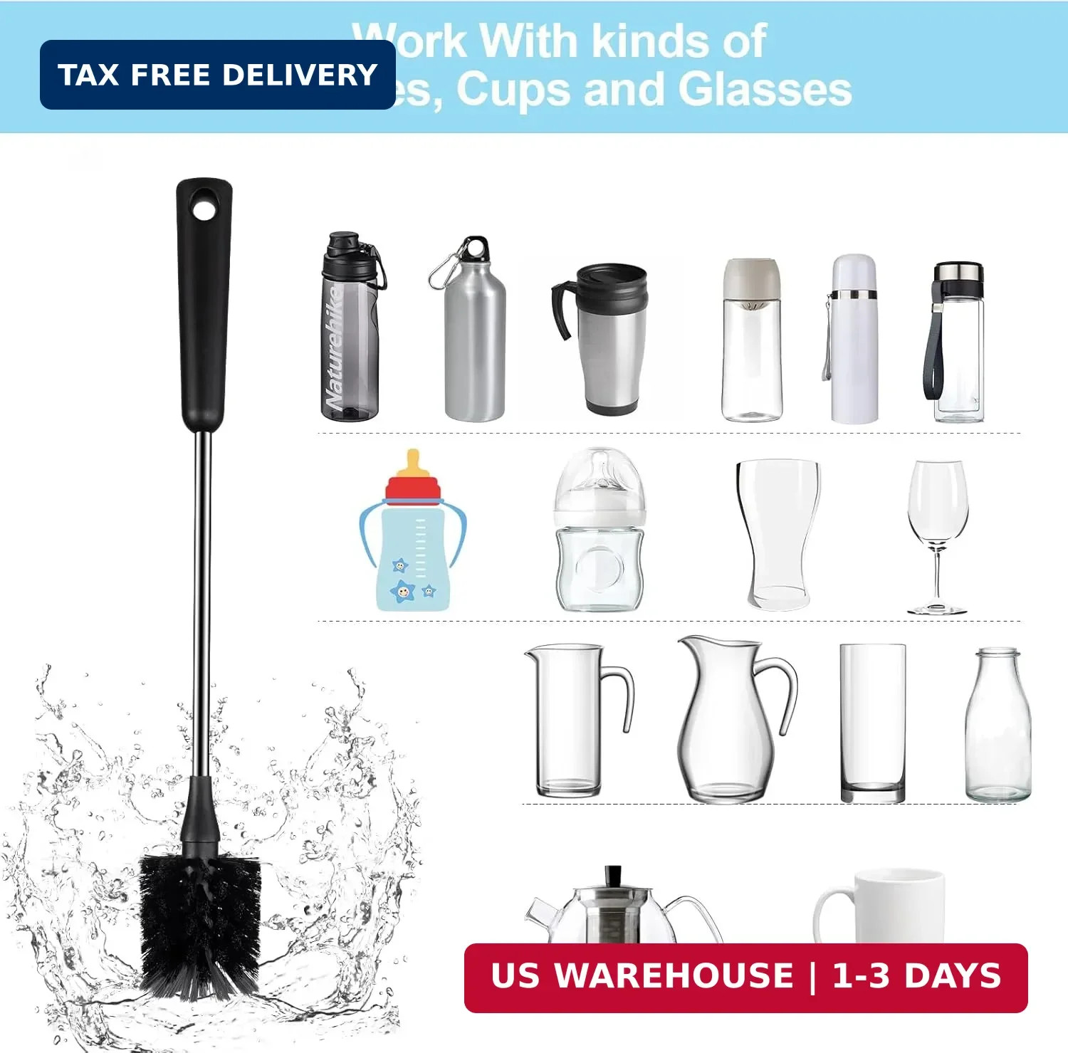 [4 Pack] Bottle Brush, 15 Inches Stainless Steel Long Handle Baby Bottle Scrub C