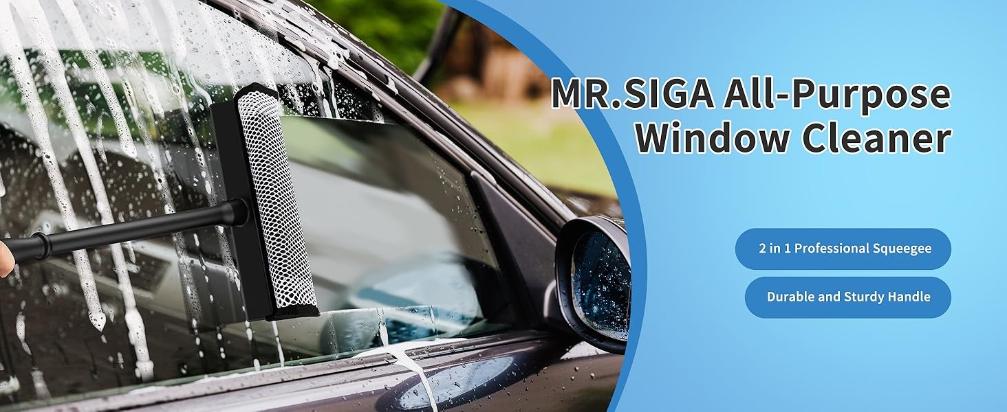 Professional 2-in-1 Car Window Squeegee and Sponge Scrubber for Cleaning and