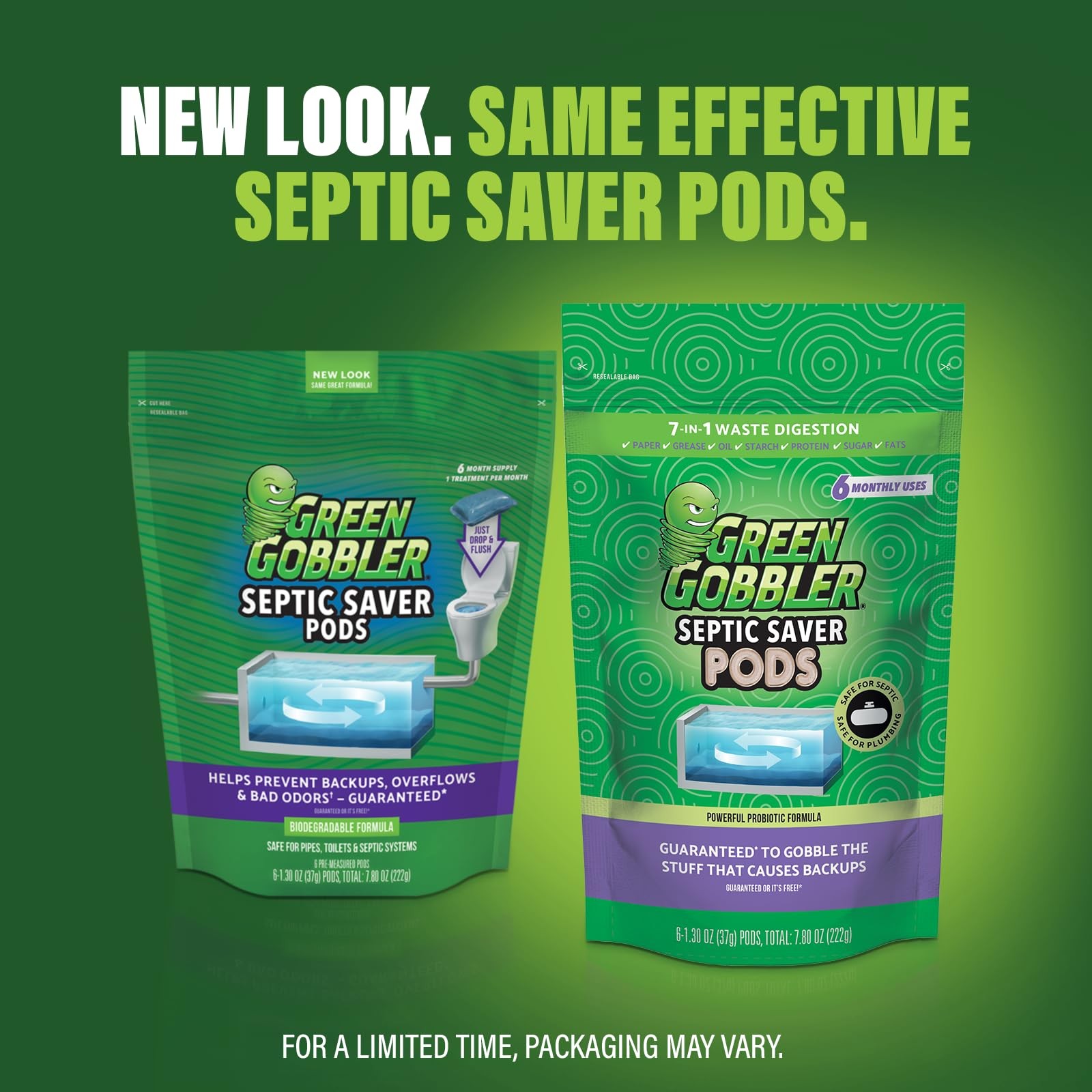 Green Gobbler Septic Tank Enzyme Treatment Packets, 6 Month 6 Pods,