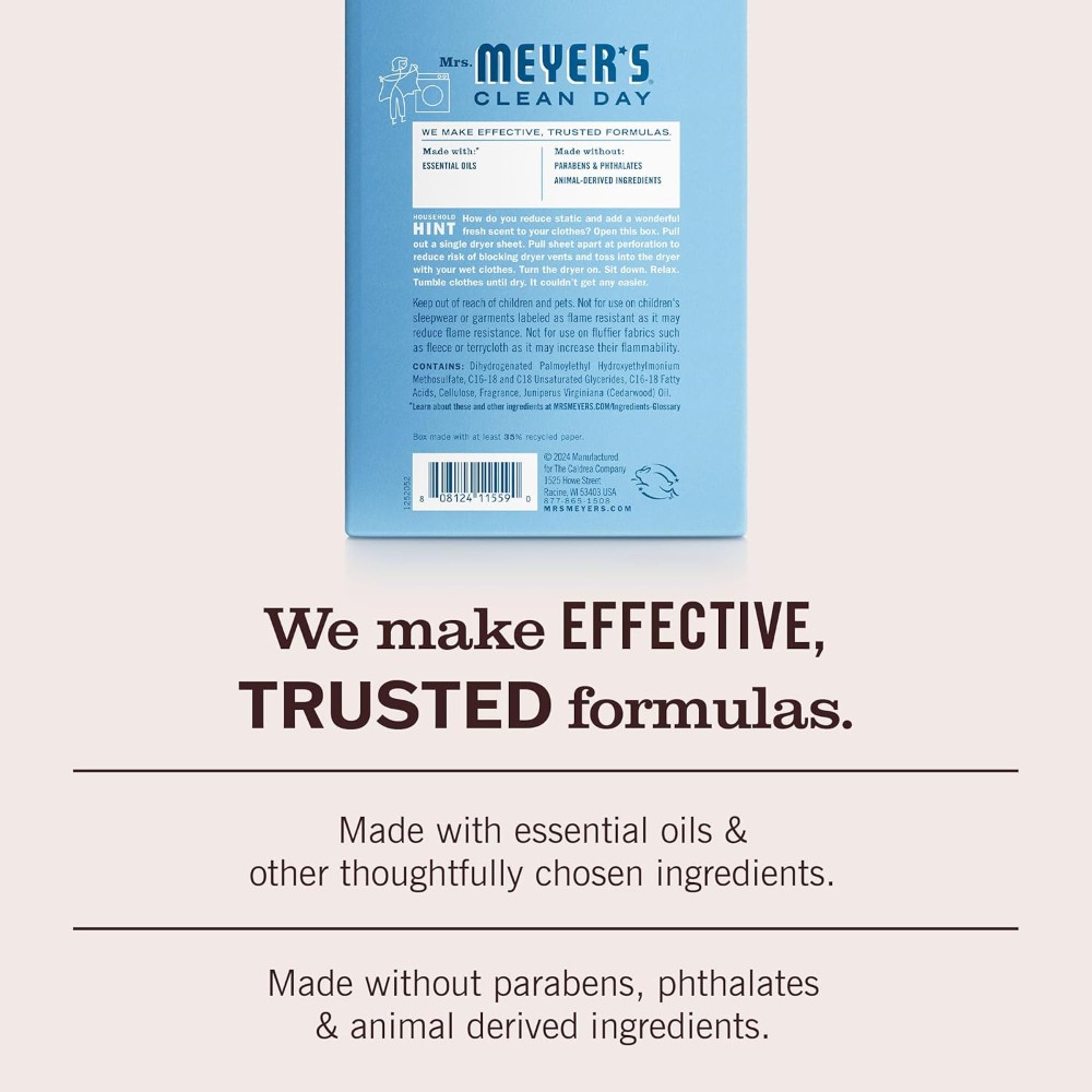 Mrs. Meyer’s Clean Day Rain Water Scent Dryer Sheets Sheets 80 pk