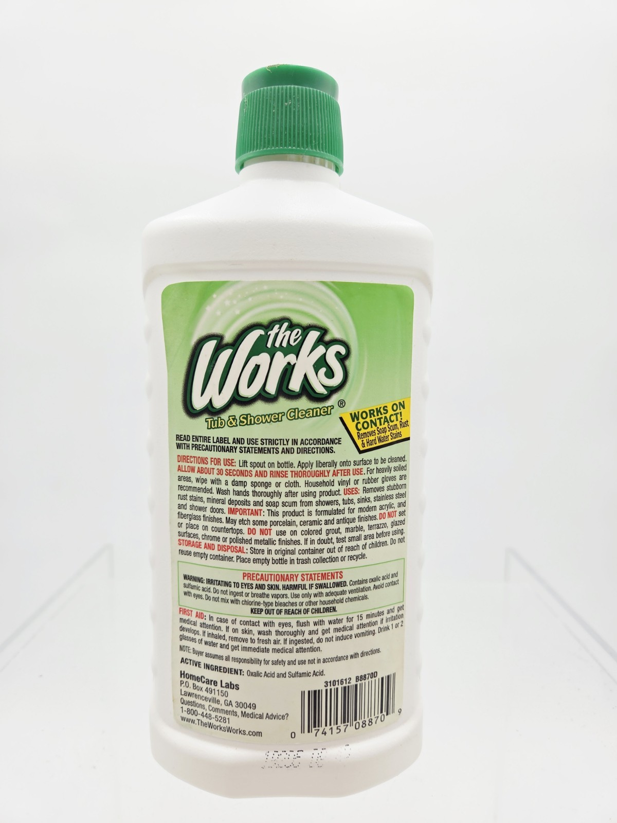The Works Tub & Shower Cleaner 16oz Soap Scum Rust Hard Water 1/3 Full Partial