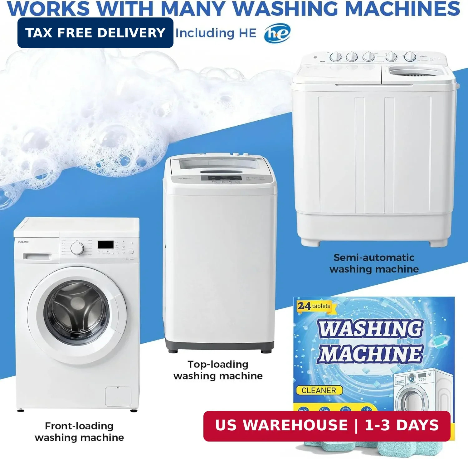 Washing Machine Cleaner Tablets, 24 Pack, Deep Cleaning Descaler and Suitable fo