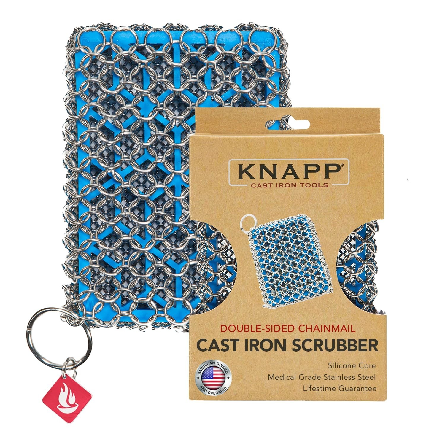 Premium Cast Iron Cleaner 2-in-1 Chainmail Scrubber & Silicone Core – Heavy Duty