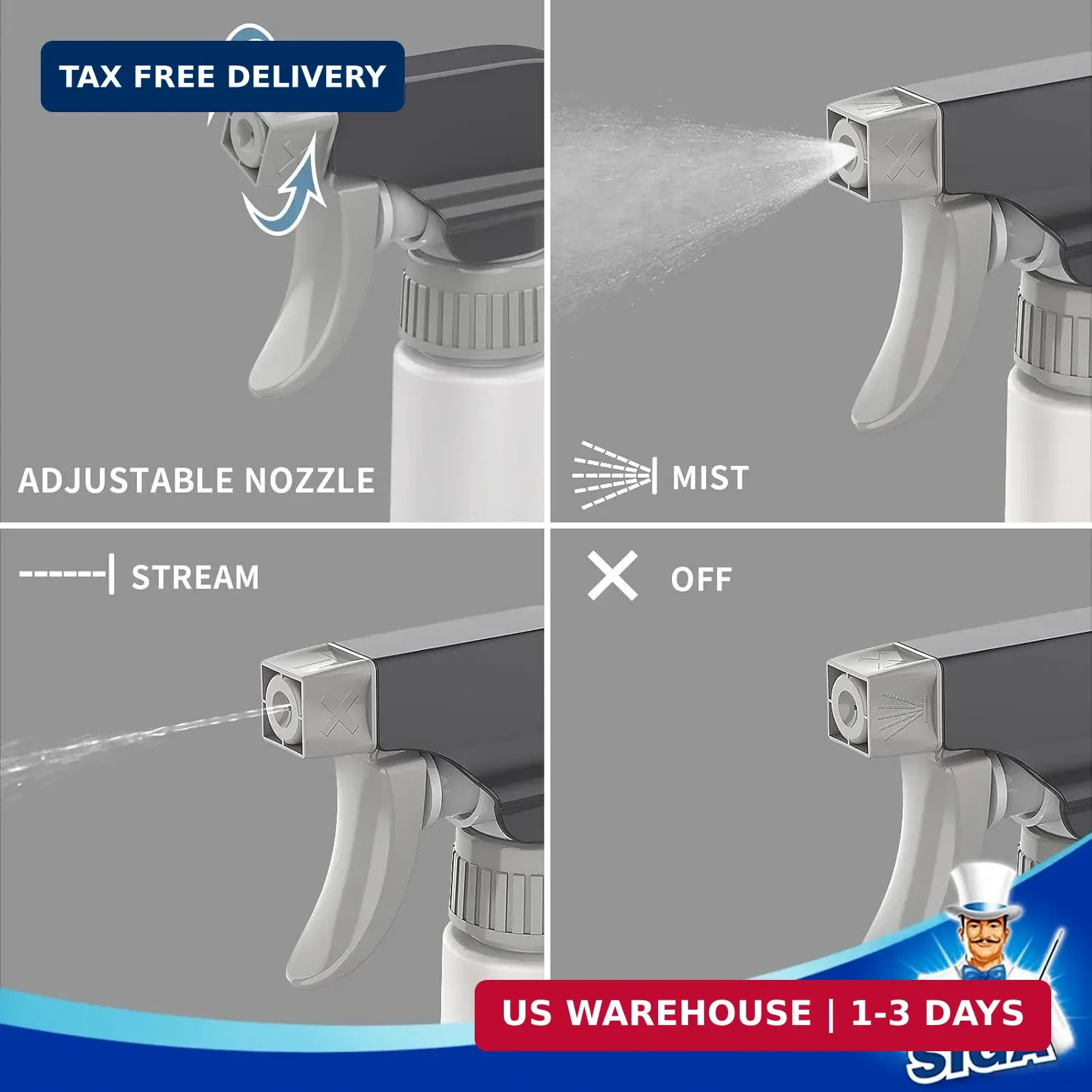 MR.SIGA 24 oz Empty Plastic Spray Bottles for Cleaning Solutions, Heavy Duty Hou