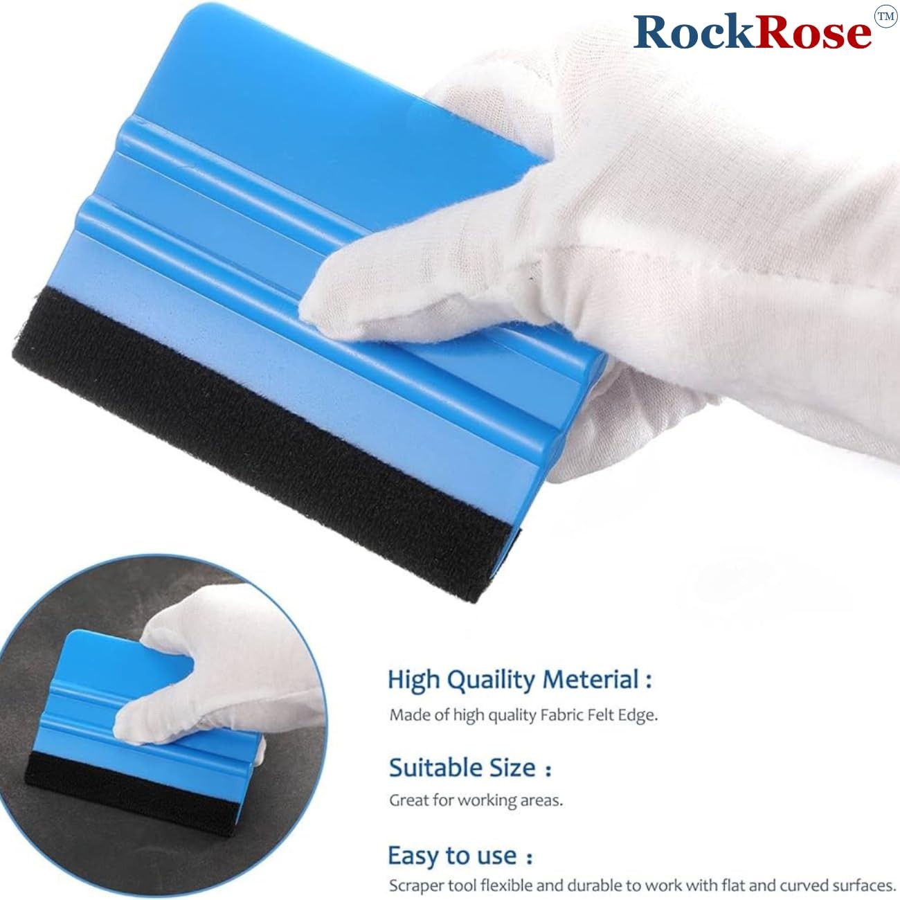 RockRose Black Bondo Squeegee w Felt – 4 Inch: Precision Window Tinting Tool