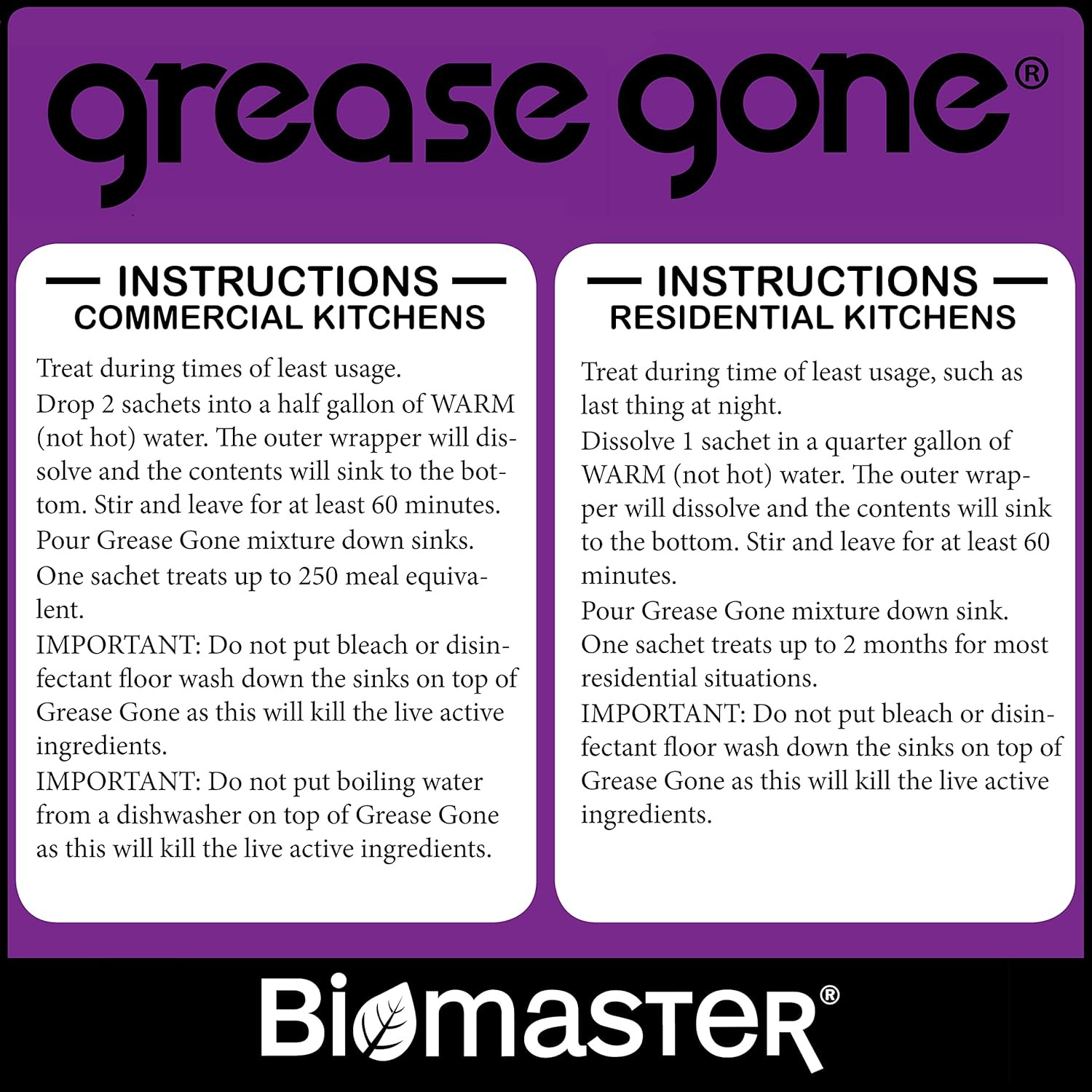 Grease Gone Grease Trap Cleaner Treatment, Turns Fat, Oil and Grease to Water, R
