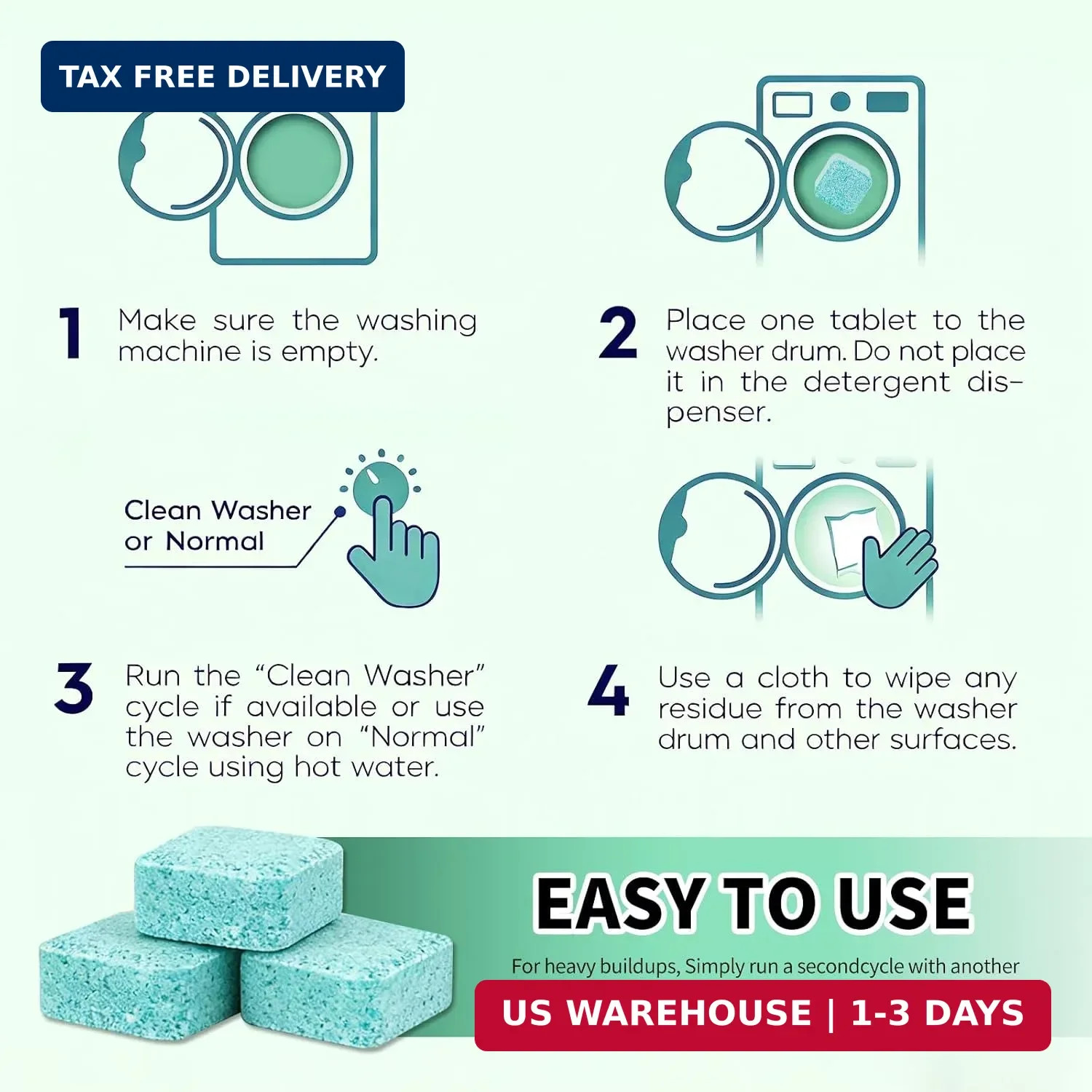 SOPAMI Washing Machine Cleaner Tablets 24-Pack (12 Month Supply) for HE/Top/Fron