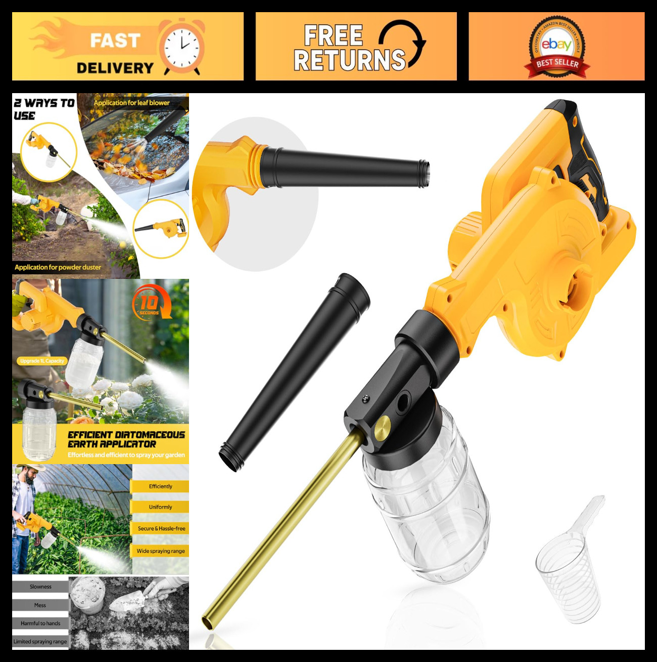 Electric Diatomaceous Earth Duster for 20V/60V Battery, Garden Dust Applicator,